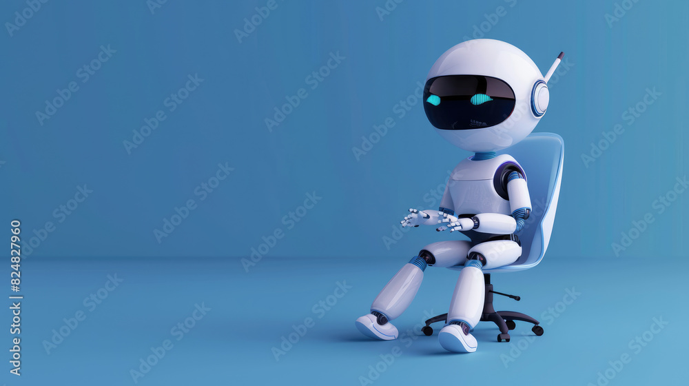 3D Illustration of AI Chatbot Sitting and Chatting on Computer 3D Illustration of AI Chatbot Sitting and Chatting on Computer
