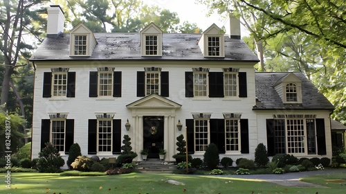Craft man house exterior painted in cream with black shutters © coco