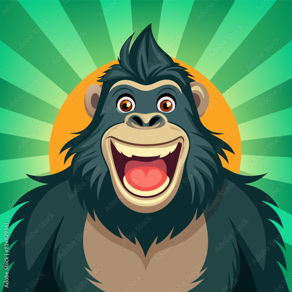 Obraz premium Cute Gorilla Drawing, Gorilla Colorful Flat Illustration