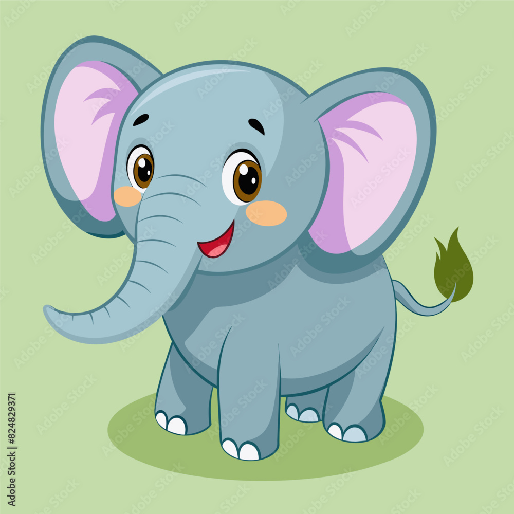 Naklejka premium Cute Elephant Drawing, Elephant Colorful Flat Illustration