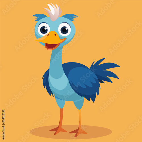 Cute Ostrich Drawing, Ostrich Colorful Flat Illustration