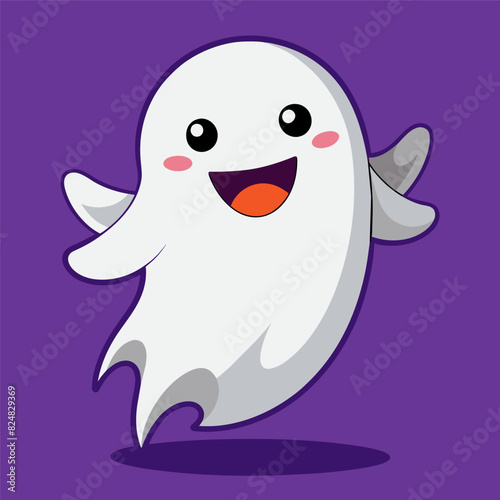 Cute Ghost Drawing, Ghost Colorful Flat Illustration