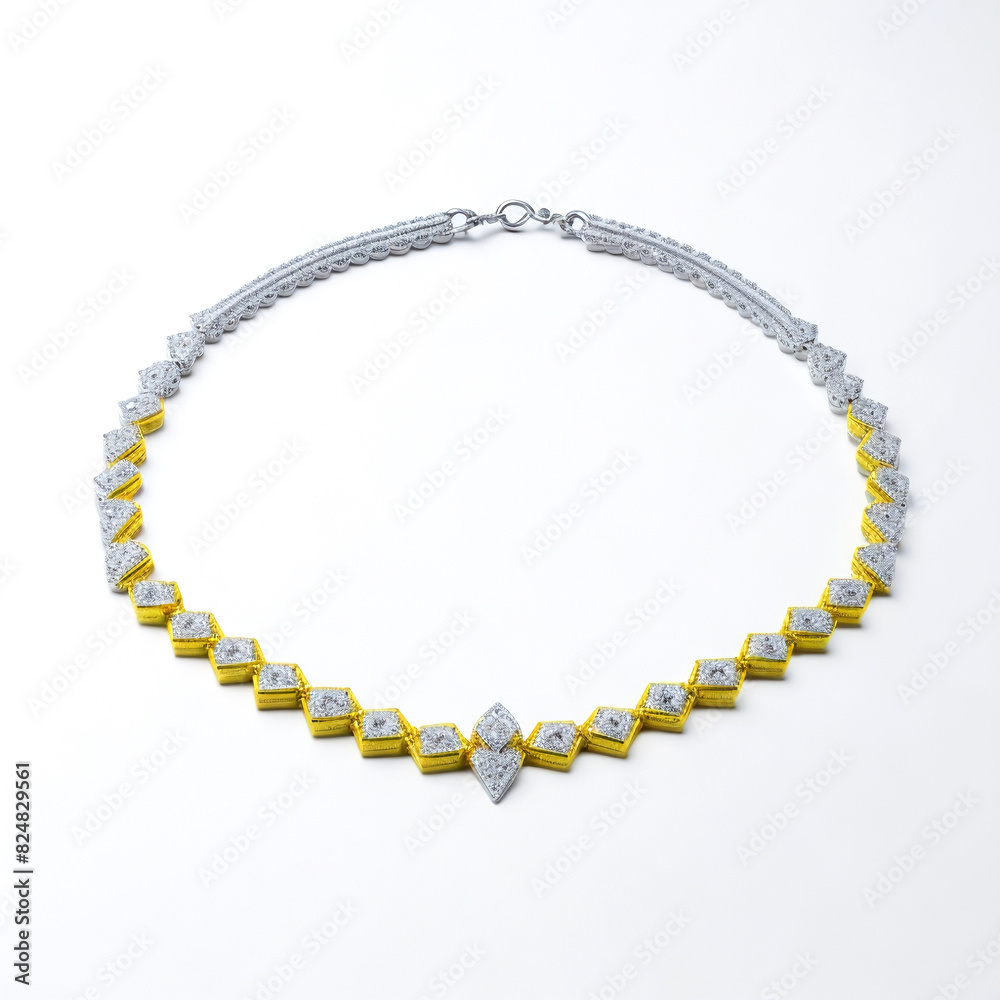 Obraz premium Elegant diamond and gold necklace on white background