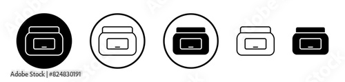 Body skin cream icon set. Moisturizer cream container vector symbol and cosmetic lotion pictogram. photo