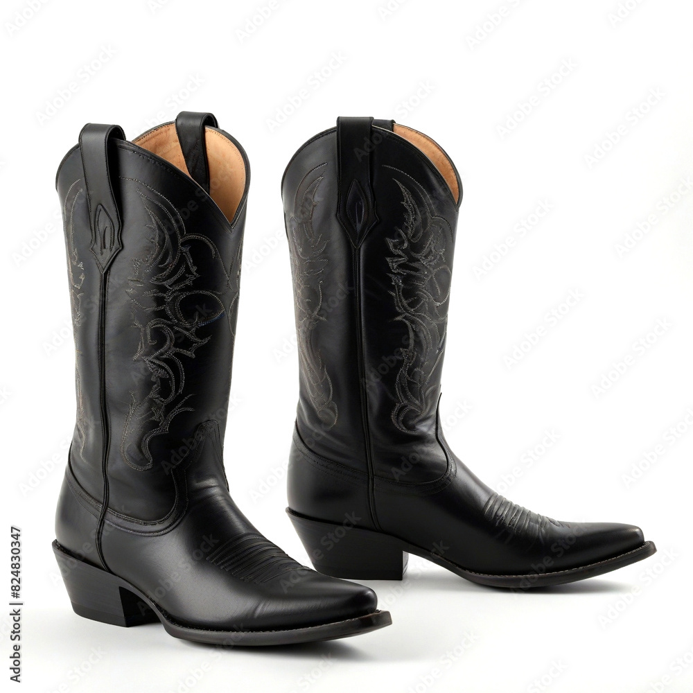 Black cowboy boots on white background Black cowboy boots on white background