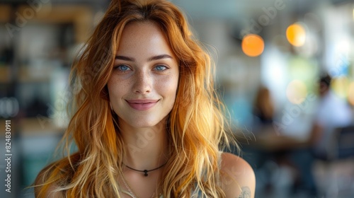 Portrait of a confident young woman with red hair and striking blue eyes © familymedia