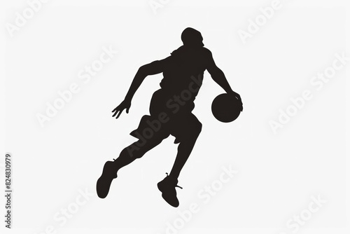 Silhouette of a basketball player dribbling