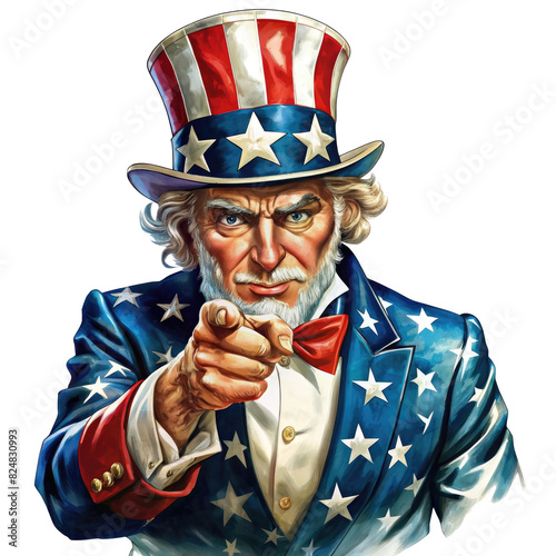 Illustration of Uncle Sam, isolated on transparent background.