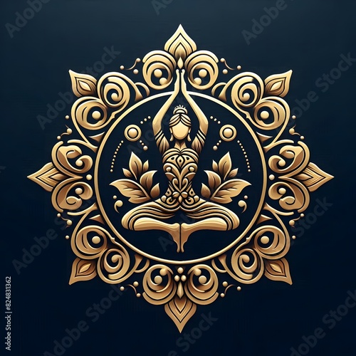 AI Generate of Luxury Yoga Meditation Logo Concept Stock Vector with Dark Black Background