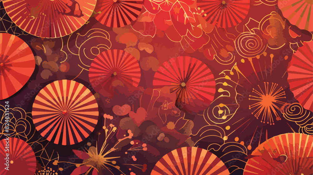 Chinese New Year. Asian seamless pattern and golden f