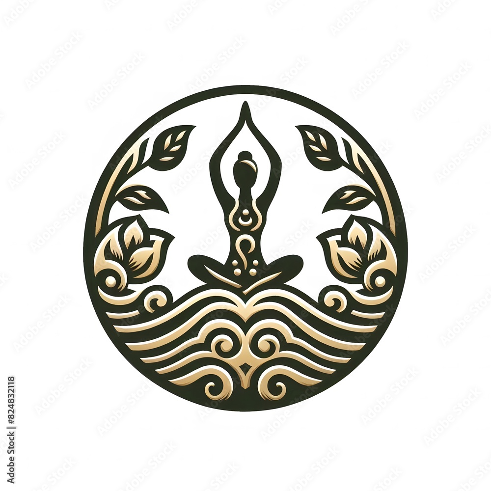 AI Generate of Luxury Yoga Meditation Logo Concept Stock Vector with White Golden Background AI Generate of Luxury Yoga Meditation Logo Concept Stock Vector with White Golden Background