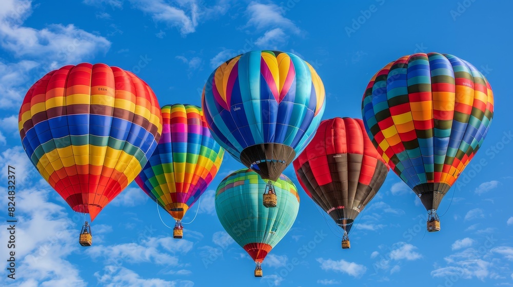 Fototapeta premium Group of colorful hot air balloons taking flight 