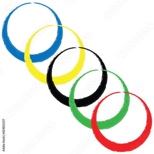 Background with colored rings frame, OLympic abstract ring icon. Oylmpic 2024.