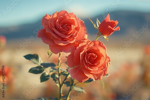 Blooming red roses in desert  high quality  high resolution