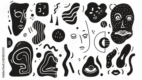 Set of Hand drawn blots and lines. Doodle style. Vector objects. Abstract elements for bruches 3D avatars set vector icon, white background © Amer