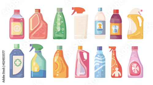 Cleaning products bottles. Isolated plastic packing style