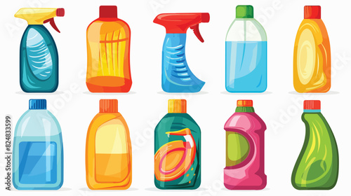 Cleaning products bottles. Isolated plastic packing style