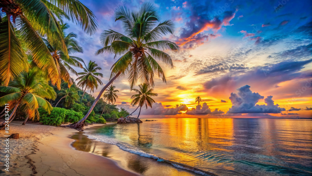 beautiful-panoramic-sunset-tropical-paradise-beach