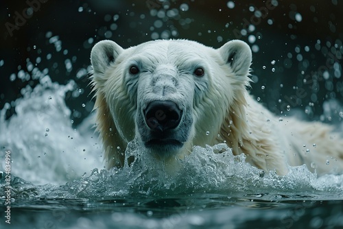 Featuring a beautiful polar bear swimming in the deep water, high quality, high resolution © Nam