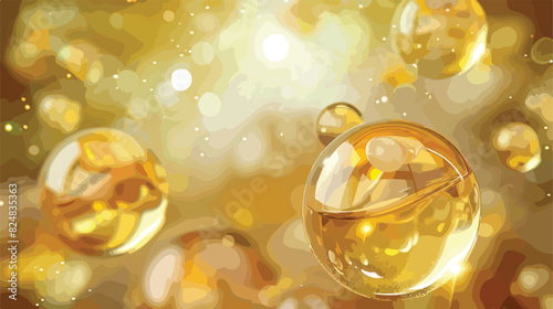 Collagen oil balls. 3d golden bubble cosmetic capsul