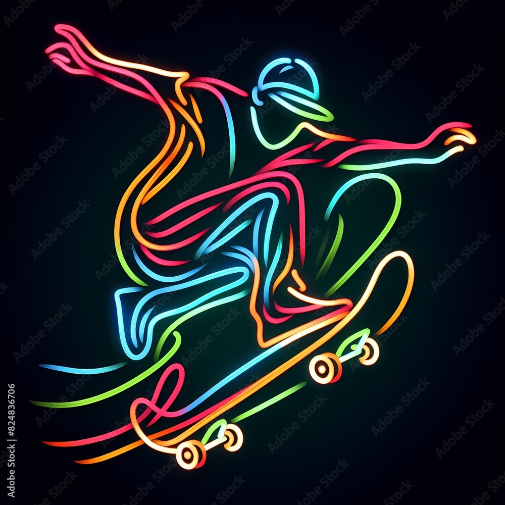Neon Skateboarder Performing a Trick Neon Skateboarder Performing a Trick