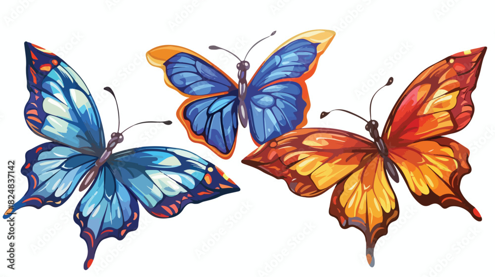 Colorful butterflies with blue orange wings Cartoon vector