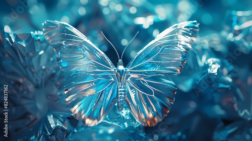 Blue and white 3d butterfly poster background  © jinzhen