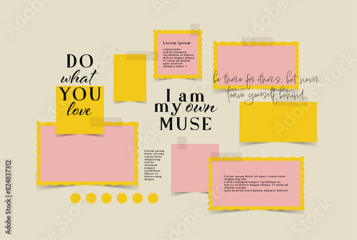 Vector photo collage template moodboard pictures grids vector illustration	