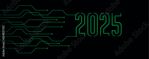 green technology banner 2025 circuit board electronics digital vector illustration EPS10