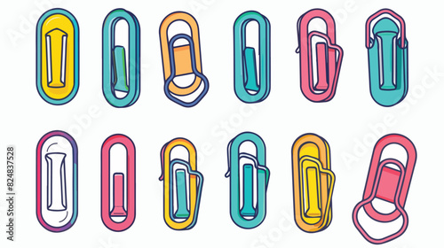 Colorful Paper clip icons set on white paper. Office
