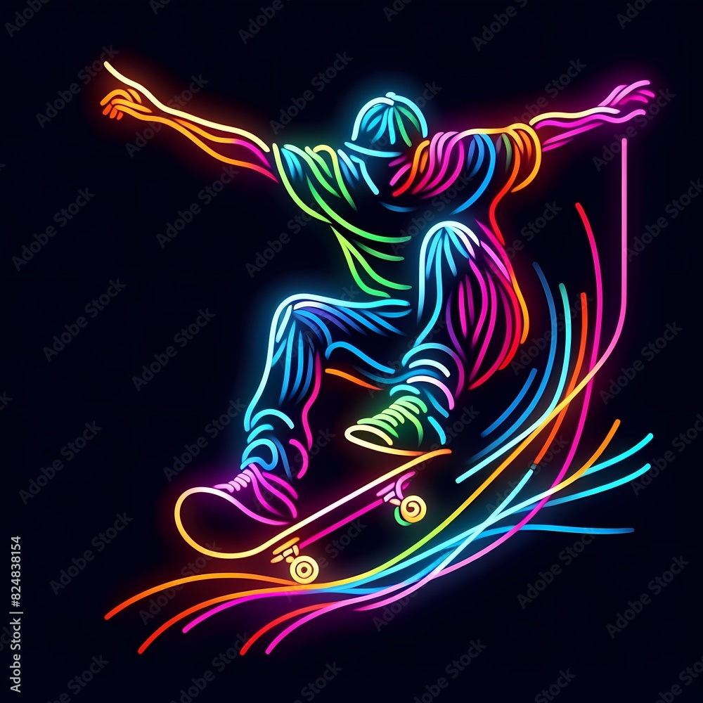 Neon Skateboarder Performing a Trick Neon Skateboarder Performing a Trick