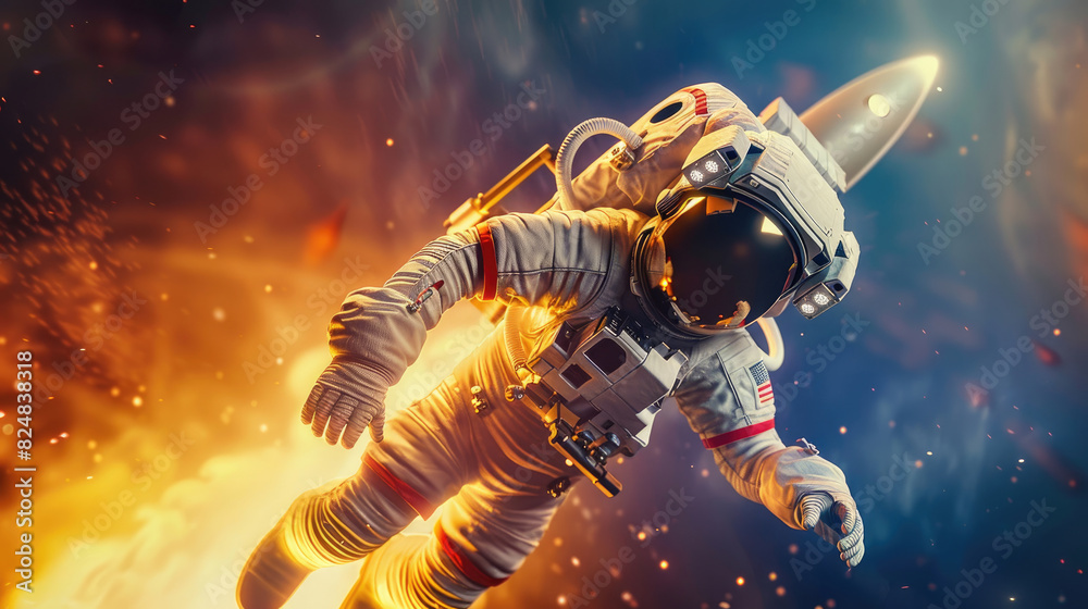 Naklejka premium 3D Rendered Image of Astronaut in Space