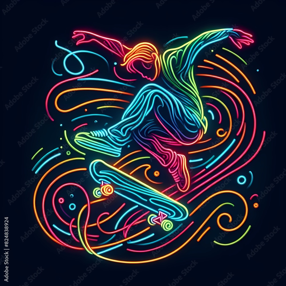 Neon Skateboarder Performing a Trick Neon Skateboarder Performing a Trick