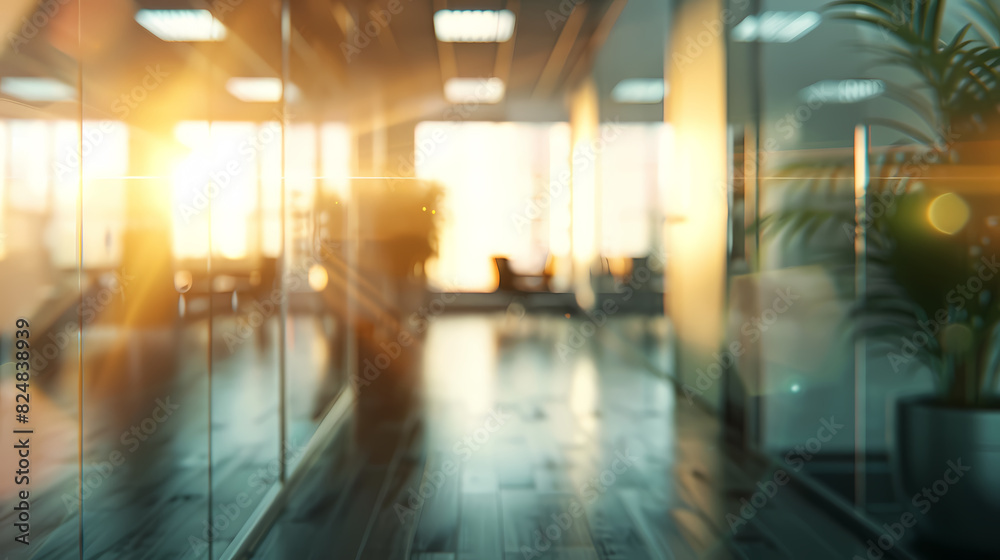 Modern office building interior with glass walls and reflective floors Modern office building interior with glass walls and reflective floors