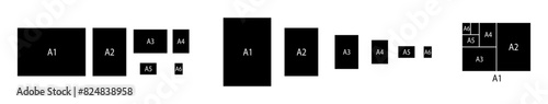 Series A black paper in a1 a2 a3 a4 a5 a6 format with international standard labels and sizes.