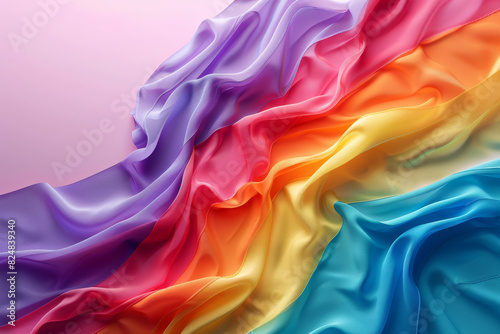 Vibrant multicolored fabric with a gradient pattern, gently flowing in soft waves with a mix of pastel and bright hues on a soft background.