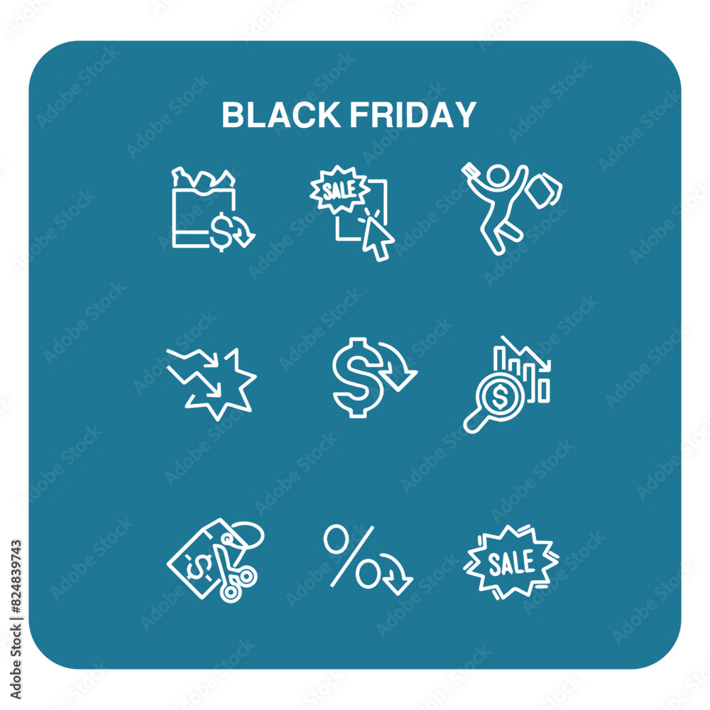 black friday vector lined icons set , discount vector icon , shopping icon