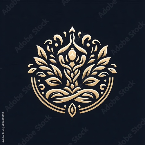 AI Generate of Luxury Yoga Meditation Logo Concept Stock Vector with Dark Black Background