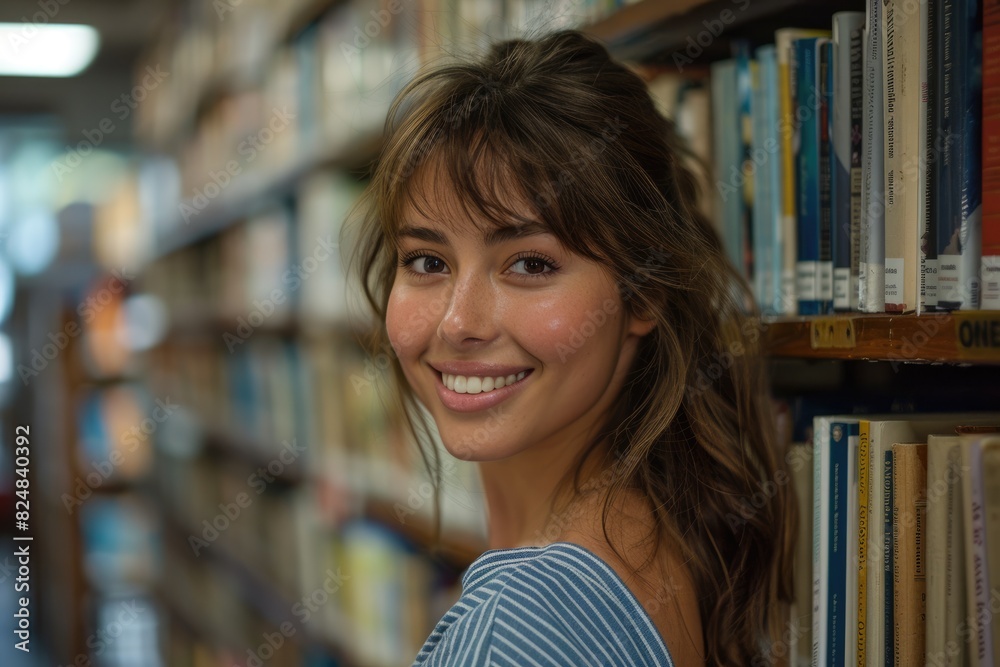 Young women in the library Young women in the library