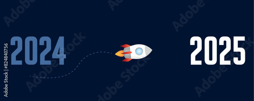 rocket launch flight from 2024 into the next year 2025 vector illustration
