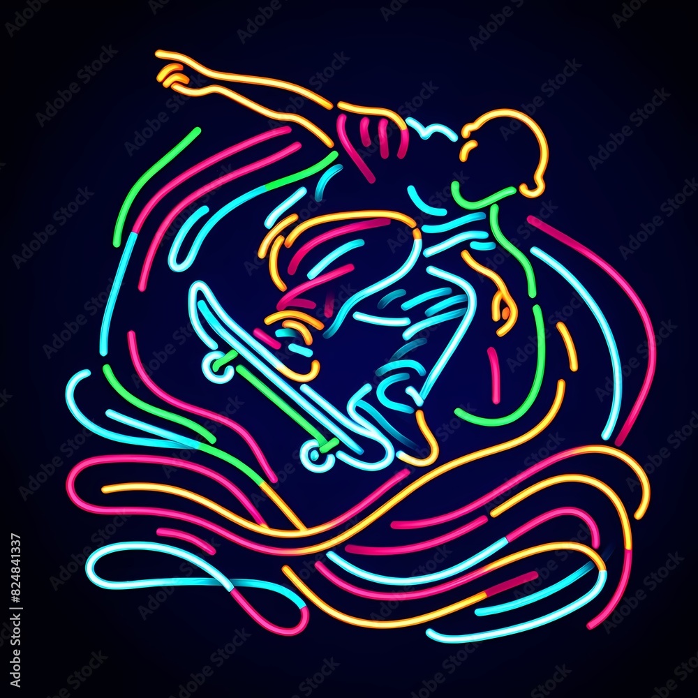 Neon Skateboarder Performing a Trick Neon Skateboarder Performing a Trick