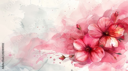Delicate watercolor painting of pink cherry blossoms on a white background.