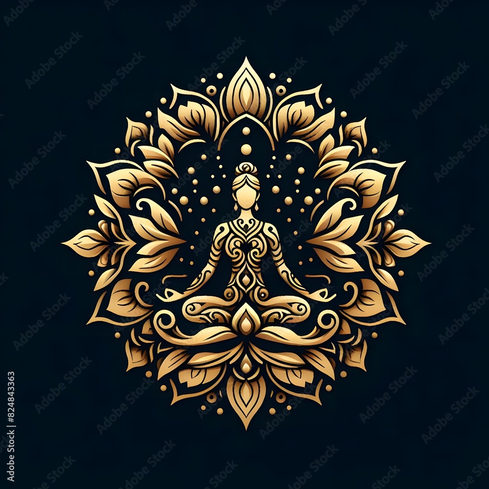 AI Generate of Luxury Yoga Meditation Logo Concept Stock Vector with Dark Black Background