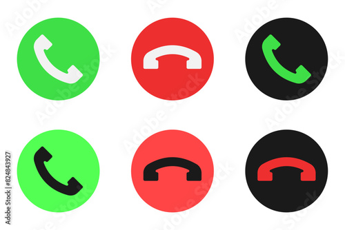 phone call answer decline icon set on transparent background vector flat illustration