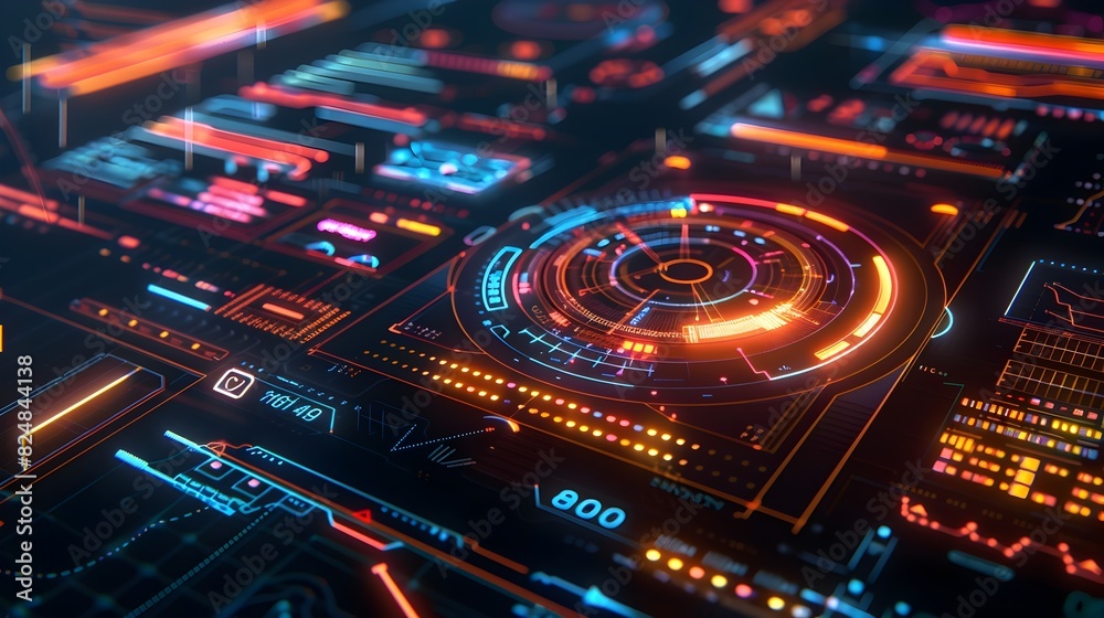 Futuristic Digital Holographic Data Interface with Vibrant Neon Colors Futuristic Digital Holographic Data Interface with Vibrant Neon Colors