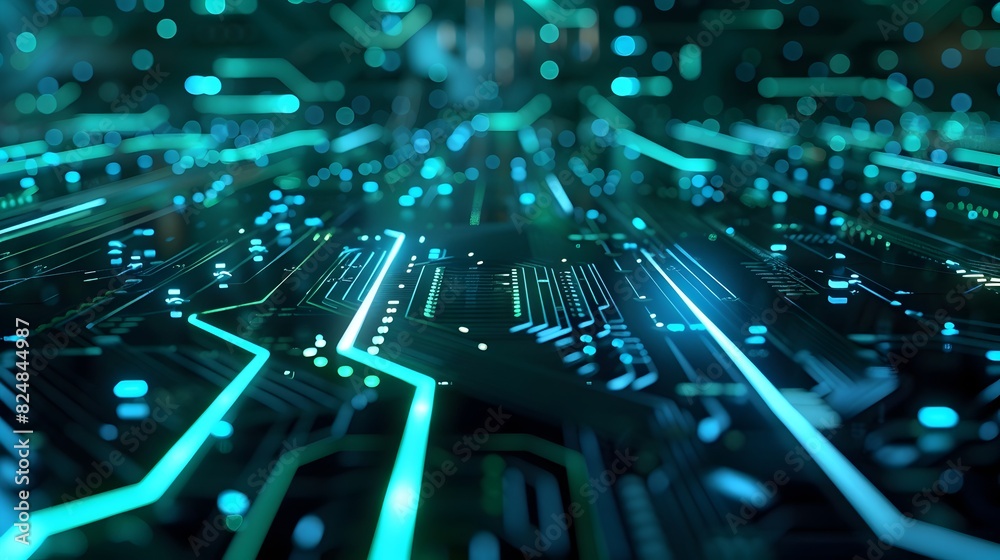 Glowing Data Circuits in Vibrant Technological Landscape