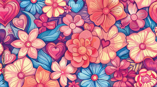 Detailed floral disk shapes as seamless pattern with