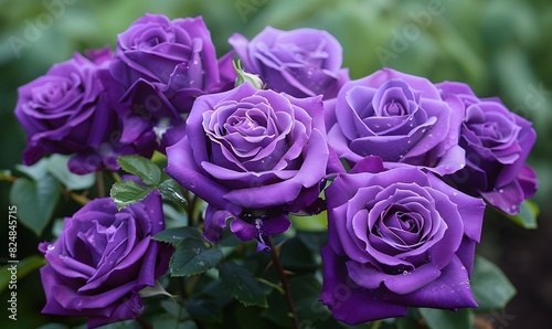 Beautiful purple roses in the early morning light  Generative AI