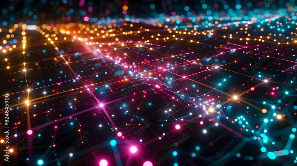 Fototapeta premium Vibrant Neon Data Network Backdrop with Futuristic Glow and Luminous Connections