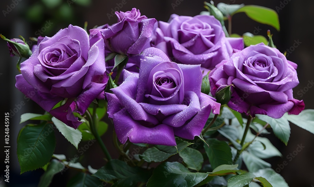 Beautiful purple roses in the early morning light, Generative AI Beautiful purple roses in the early morning light, Generative AI